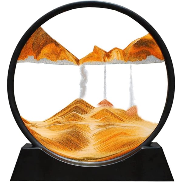 CQBB Flödande sandmålning (orange, 7 tum) - Dynamisk sandbild, rund glas 3D timglasram, rörlig sandkonstbild för hemmakontorsdekoration