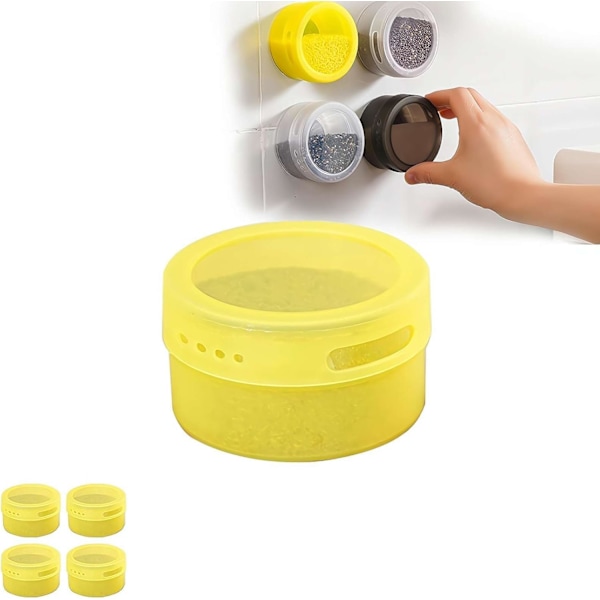 Magnetiske Krydderierkrukker, Krydderiopbevaringsboks med Transparent Låg, Gul 4 stk yellow 4 pcs