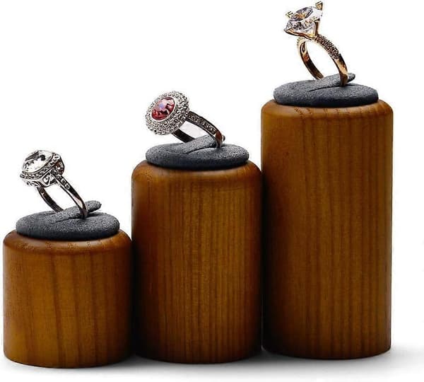 3-pack Solida Trä Ringhållare Elegant Ringförvaringsdisplay för Sovrum, Butiker och Smyckesmontrar_max