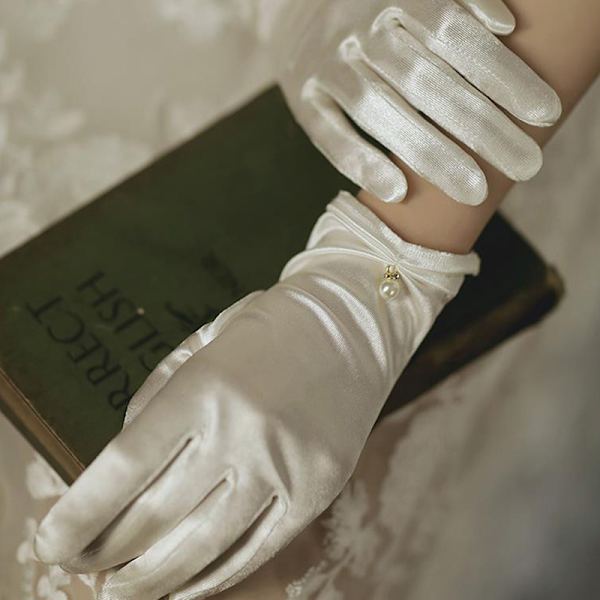 Kvinner Bryllup Brud Korte Hansker Satin Full Finger Håndled Lengde Hvit White A1