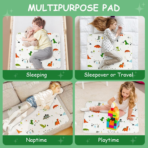 Tykk Sengteppe for Pottetrening, 70 x 90 cm Vaskbar Madrassbeskytter (Dinosaur Design) White