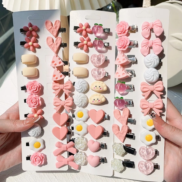 5 stk/sett Søte rosa mini barnespenner Hårklemmer for jenter Nydelig hjerte Hårnåler Tegneserie blomst Håndlagde hodeplagg Hårtilbehør 4