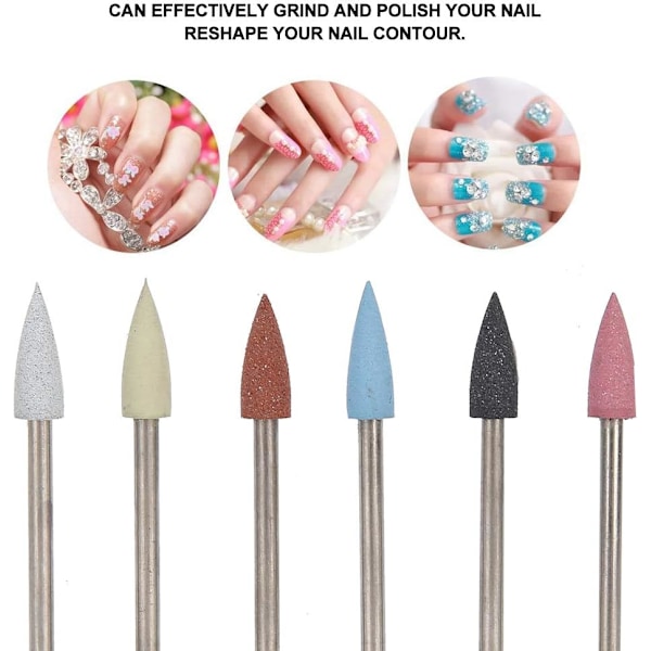 Negleboremaskine Bits Sæt til Kunst, 6 stk. Slibespidser til Manicure og Pedicure Set 13