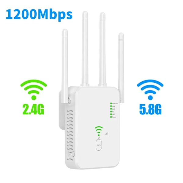 1200 Mbps trådløs WiFi-repeater WIFI-rekkeviddeforlenger WiFi-signalforsterker 5G 2.4G Dual-band nettverksforsterker WiFi-ruter 2.4G 5.8G 1200 Mbps EU-plugg