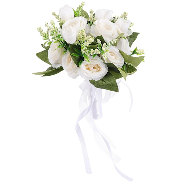 Brudebuket Bryllup Brud Buket Bryllupsbuketter Brud Falsk Buket Brud Bryllupsbuketter Bryllup Hvid 26x22cm Hvid White 26x22cm