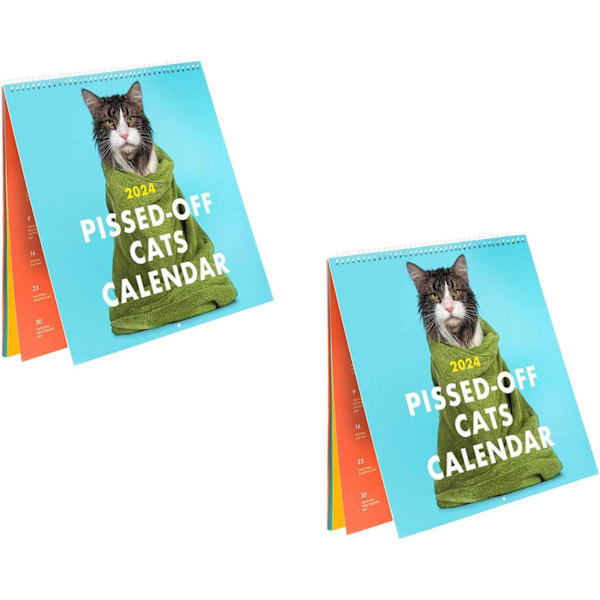 Arg Cat Kalender 2024, Kreativ Väggkalender för Kattälskare (2 st) 2 pcs