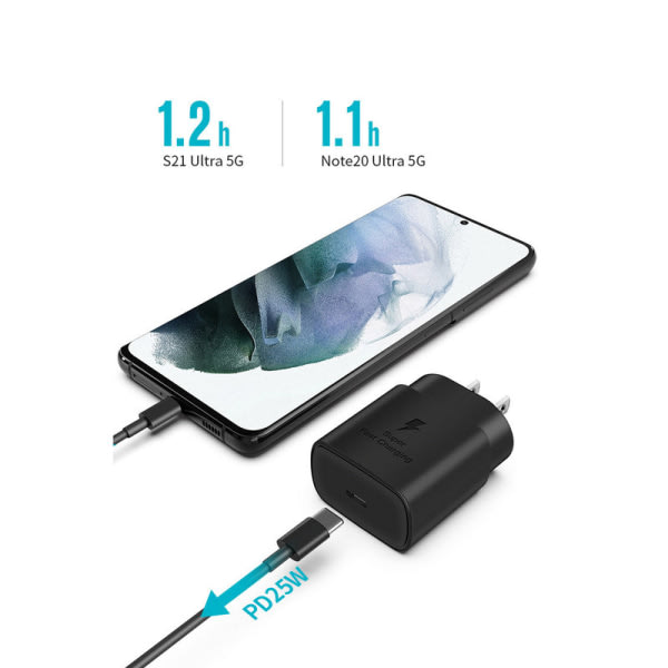 Laddare för Samsung - Snabbladdare 25W USB-C - Adapter+Kabel 2m Svart 1-Pack Samsung