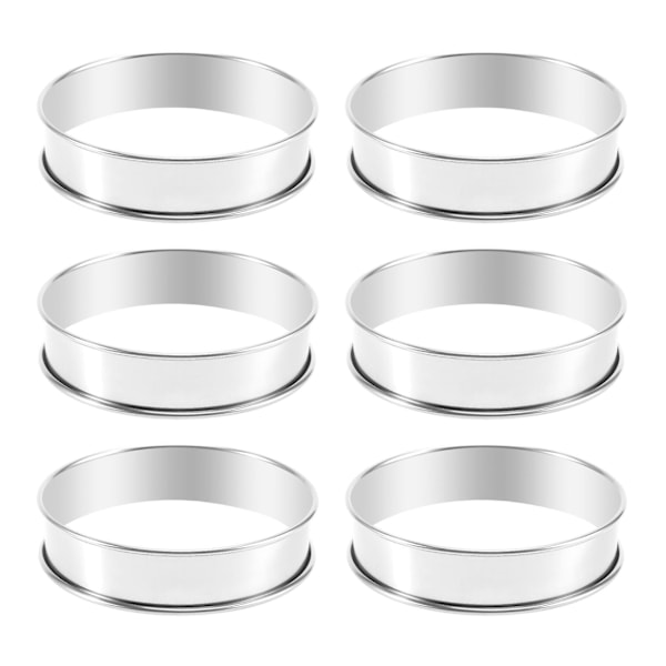 6 stk runde kageforme i rustfrit stål, muffinsforme, metalforme med dobbelt rulning