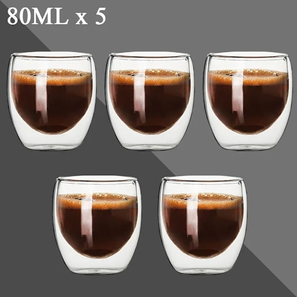 80 ml kaksinkertaiset lasikupit 2/12 kpl Läpinäkyvä käsintehty lämmönkestävä teesetissä Espresso kahvi Maitomukit Lahja 5 kpl 80 ml Kuten kuvassa
