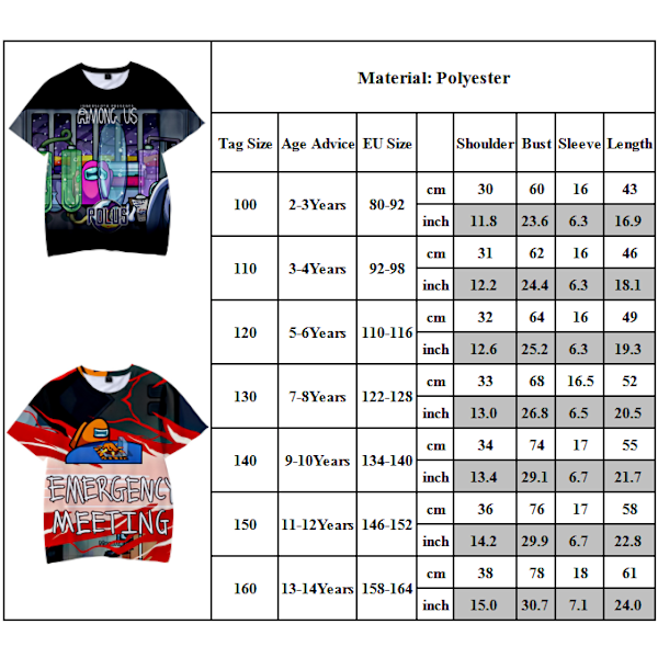 Barn Among Us 3D-T-skjorte Toppar Gutter Jenter Tenåring T-skjorte E E 100cm