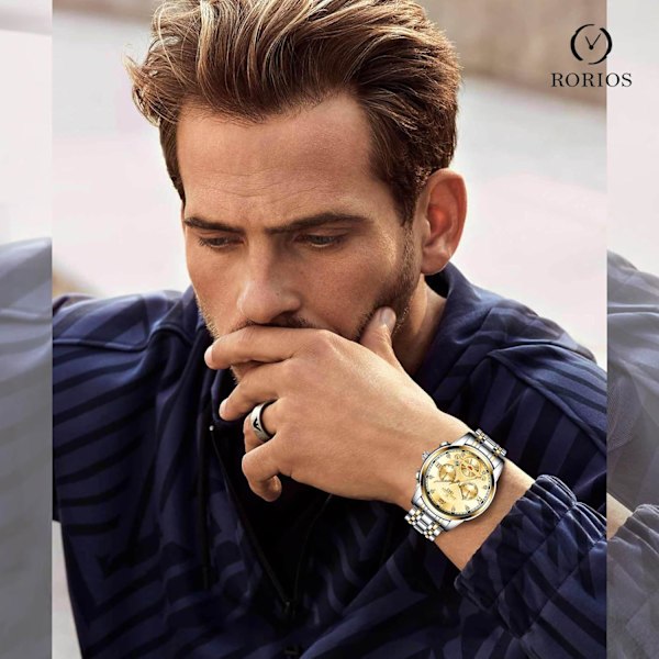 Herrar Analog Kvarts Armbandsur Vintage Elegant Armbandsur Datumskalender Luminous Klocka Guld Silver Gold silver