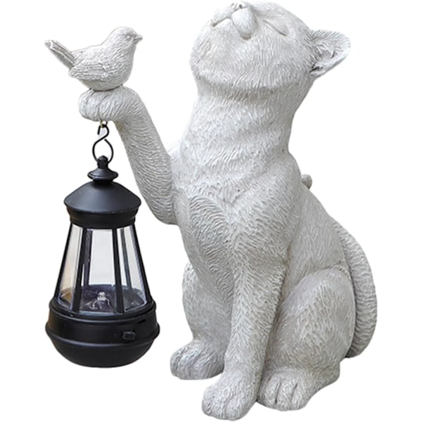 Solcelledrevet kattehagefigurlampe | Sjarmerende harpiks kattestatue | Vanntett plenpynt | Perfekt for katteelskere | Uteplass og hagekunst Orange