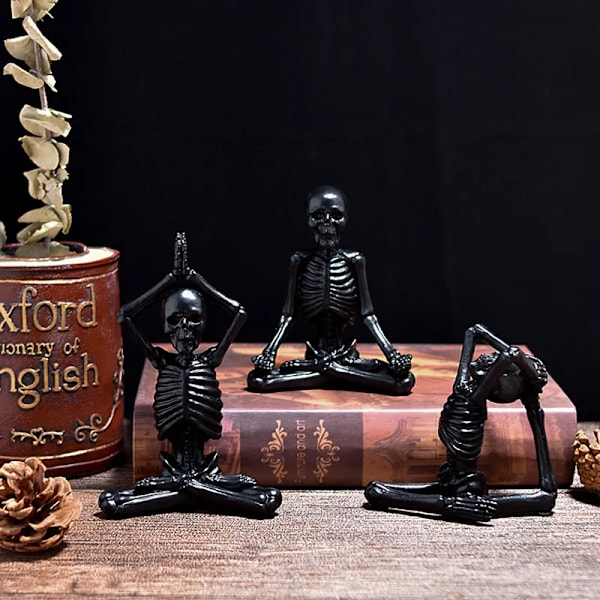 Halloween Gotisk Indretning Statuer Stue Dekoration Uhyggelig Troldmand Krage Skelet Figurer Hoved Kranie Yoga Skulpturer