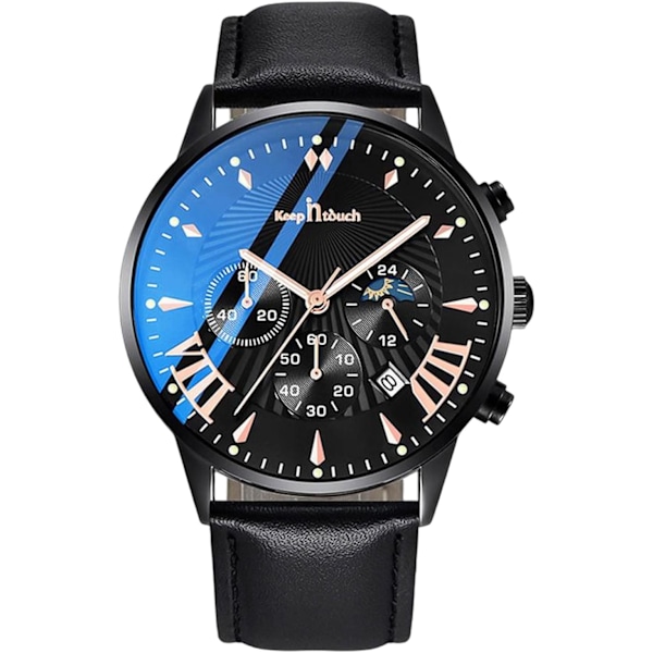 Multifunktionell Klocka Herrklockor För Män Business Analog Kvarts Klocka Sport Chronograf Armbandsur 3ATM Luminous Klocka, Svart A, L, Armband