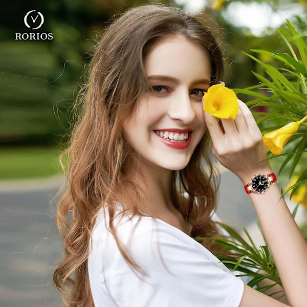 Damer Mode Ure Kvinder Rustfrit Stål Armbåndsur Elegant Læder Armbåndsur Analog Kvarts Dameur Kvinder Vært Ur Rød RED