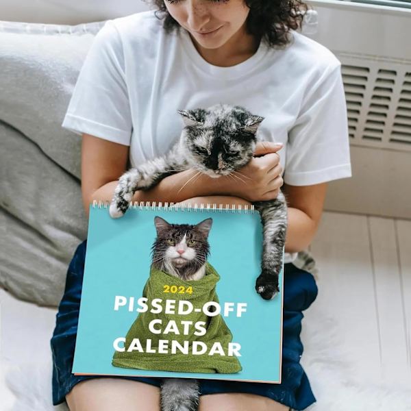 Arg Cat Kalender 2024, Kreativ Väggkalender för Kattälskare (2 st) 2 pcs