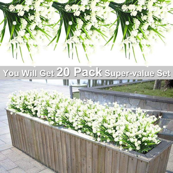 20 Bundter Kunstige Blomster til Udendørs Sommerdekoration, UV-Resistente (Hvid) White