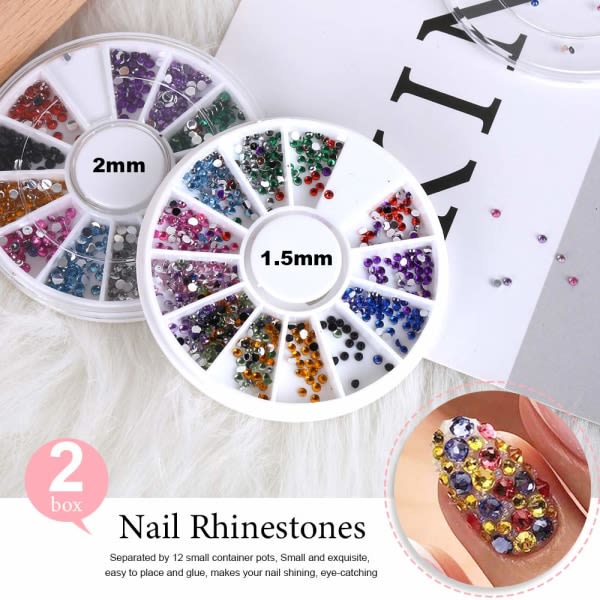 CQBB Nail Pen Designer, Nail Art Tool med 15 st Nagelmålarpenslar, Nail Dotting Tool, Nail Foil, Färg Rhinestones för naglar