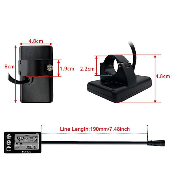 Ebike S866 LCD-skjermmåler Elcykel 24v 36v 48v Kontrollpanel med vanntett kontakt for Bbs01 Bbs02 [DB] Svart Black
