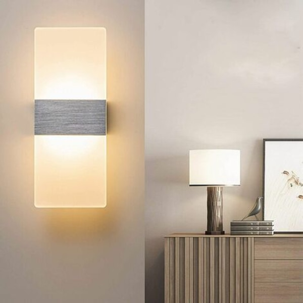 12W LED Vägglampa för inomhus Enkel Grå Borste Design Glas Vägglampa för Sovrum Vardagsrum Badrum 29CM [Energiklass A]
