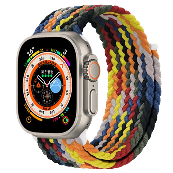 Flettet Solo Loop til Apple Watch-rem 40mm 44mm 49mm 45mm 41mm 38mm 42mm Elastisk rem iWatch serie 9 8 7 se Ultra 2 Rem regnbue sort S-størrelse