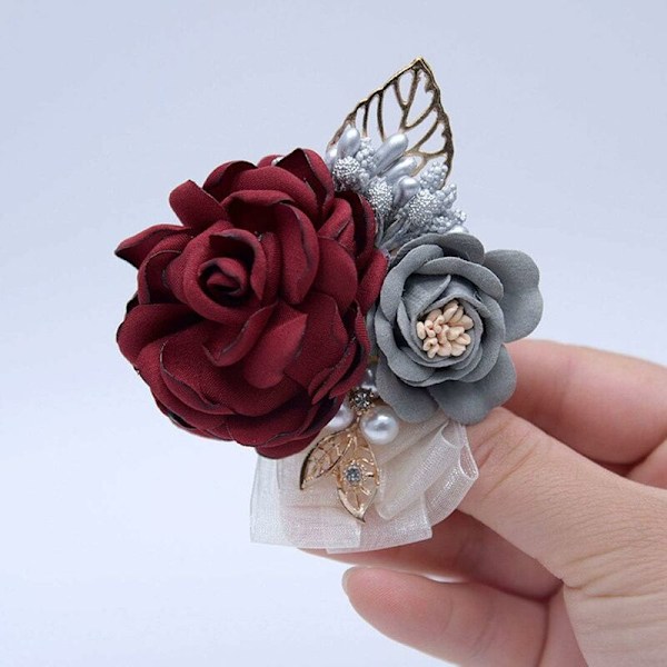 Rosblommiga Corsage Armbandsblommor Brosch för Bröllop