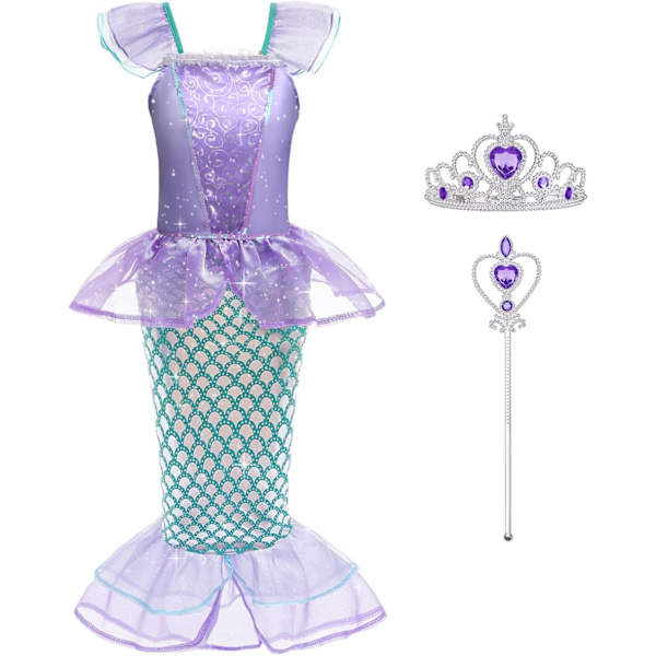 Sjøjungfrukostyme for jenter, Ariel-kjole til Halloween, Cosplay, Bursdagsfest 110 cm