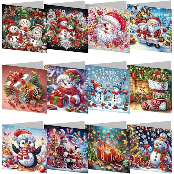 12/8/6/4-pack Diamantkonst Julgranskortsset, Handgjorda Semesterkort HK045