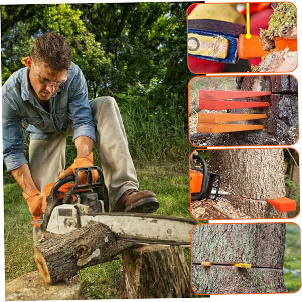 Felling kiler 4 stykker 5 tommer felling kil stabile plastkjeder sag kiler med sklisikre støt for hogstutstyr gul + oransje tresplitter gul+orange