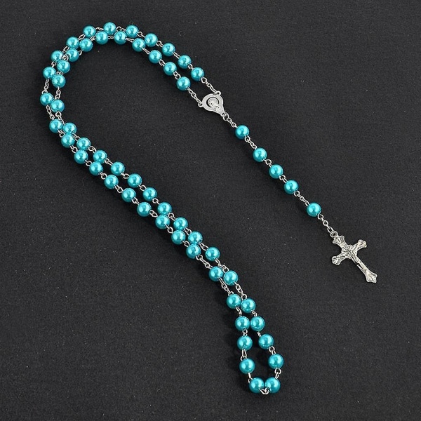 CQBB Katolsk imitation pärlor Rosenkrans halsband medalj kors hänge religiös