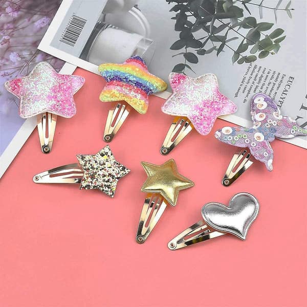 Glitter metal hårspænder til piger - 16 stk., stjerne/krone/hjerte/sommerfuglformede - Kawaii tilbehør_max
