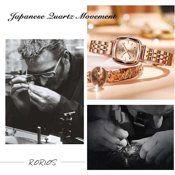 Dames Minimalistisk Armbåndsur Mini Lille Kvadratisk Ur Kvinder Analog Kvartsur Fritid Vandafvisende Dames Ure med Rustfrit Stål Armbånd Guld Gold