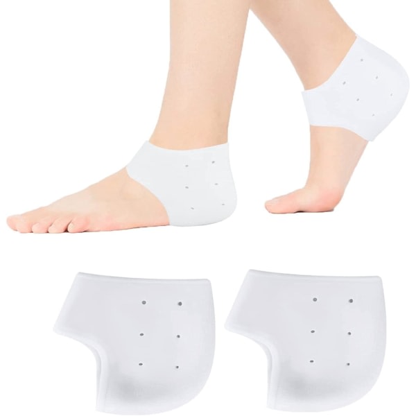 2 par gelhälskydd, mjuka andningsbara silikonhälhylsor med hål, gelhälhylsor för torra fötter Smärtlindring för män och kvinnor (vit)