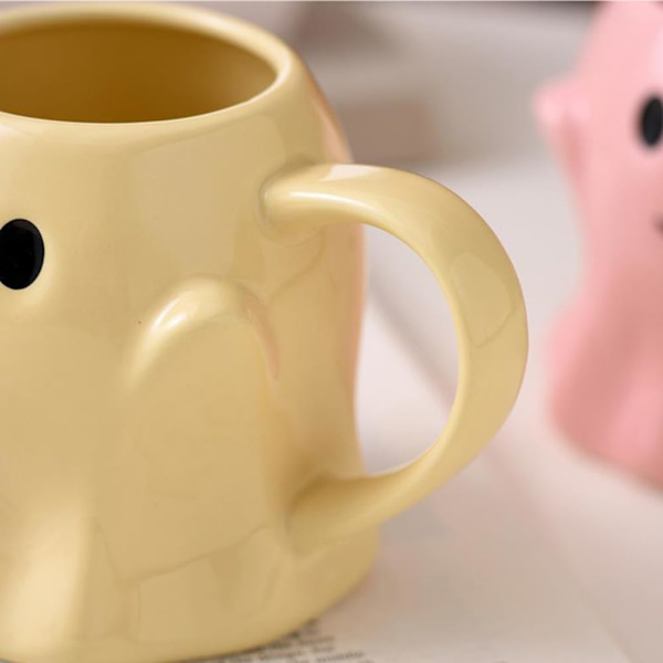 Halloween Spøkelses Kaffekopp, 400ml Keramikkkopp med Søt Spøkelsesansikt PINK