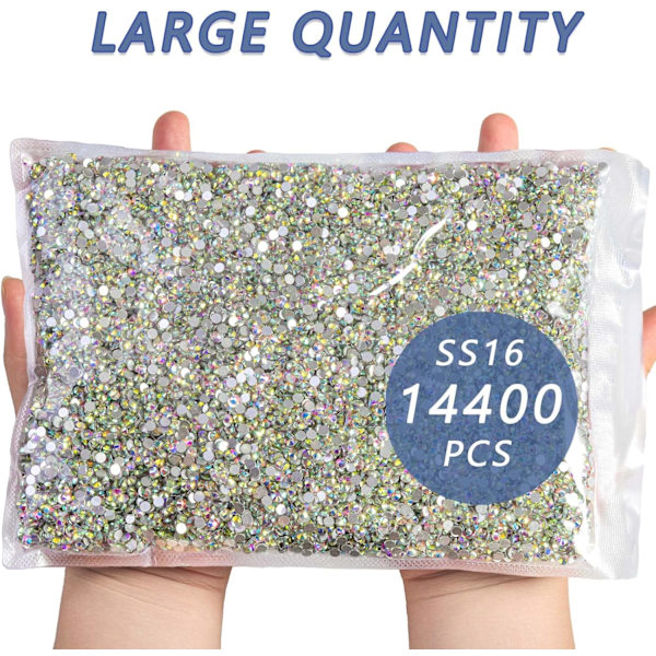 14400 stk AB Krystal Flade Rhinestones til DIY Håndværk, SS16, 3,8-4,0 mm Crystal AB SS16/14400pcs