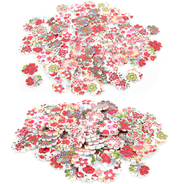 200 stk malte blomsterknapper i tre, blandet, for DIY-søm og håndverk, 2 hull, 20 mm