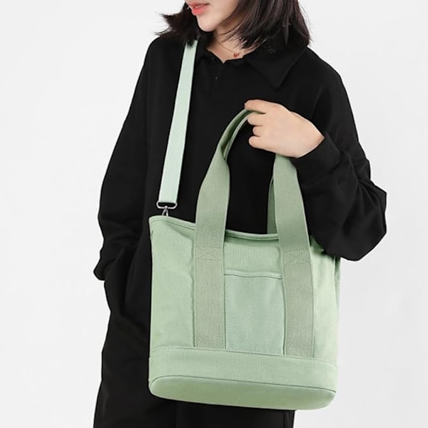 Håndveske i canvas, tote bag dame skulderveske dame, canvas tote bag skulderveske shopper med glidelås for hverdagsbruk, skole, shopping, arbeid, reise svart