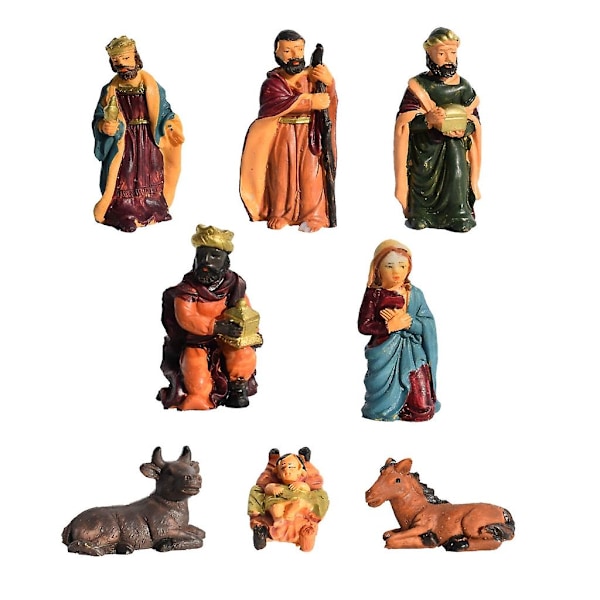 8 stk Julekrybbe Figur Dekorasjon Gaver Håndverk R
