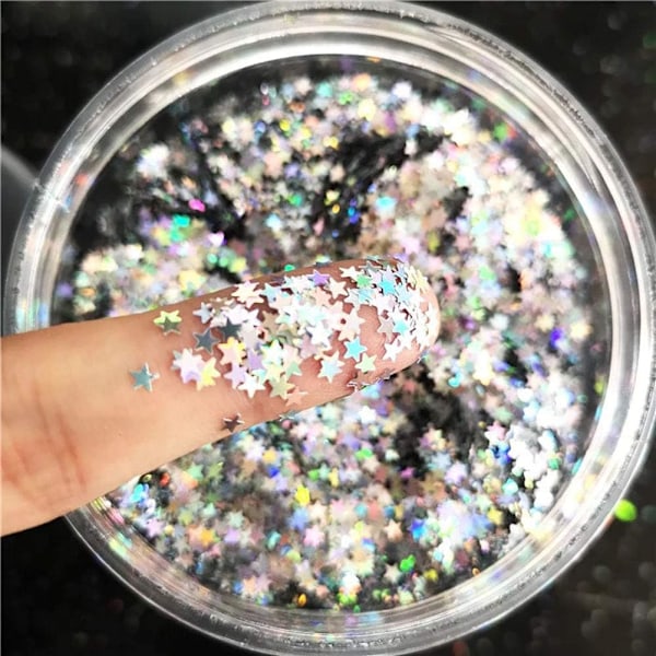 Mini Stjerner Glitter Konfetti, 3mm Holografisk Sølv for Neglekunst og DIY Holographic Silver