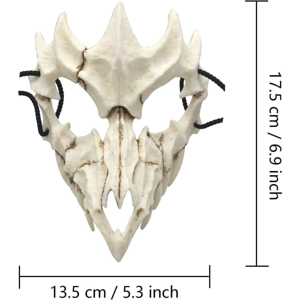 Nincee Japansk Halloweenmask, Tiger Cosplaymask - Halvansiktsmask i harts, vit dödskalle, skrämmande mask, drake