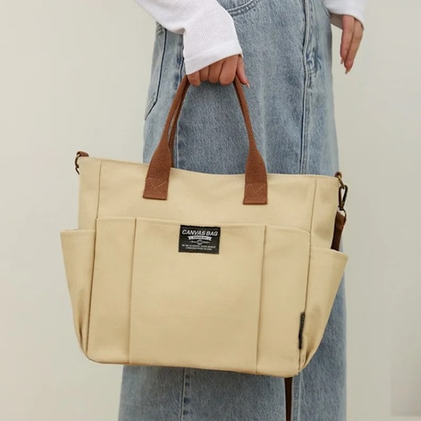 Urban Minimalistisk Kvinnlig Student Stor Kapacitet Pendla Horisontell Canvas Enkel Axel Diagonal Cross Portable Tote Bage Svart