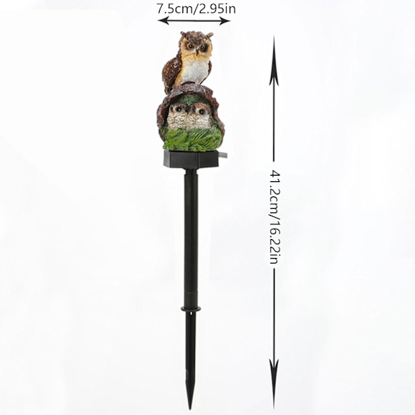 Solcelledrevet havefigur - Fuglestatue lampe | LED stibelysning | Dekoration til baggårdsplænen | Naturinspirerede havedekorationer | Udendørs accent Uggla med tre huvuden