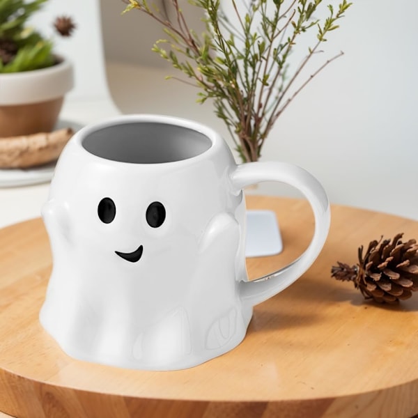 Halloween Spöke Keramik Kaffeemugg, 400ml Söt Spöke Ansiktsdesign White