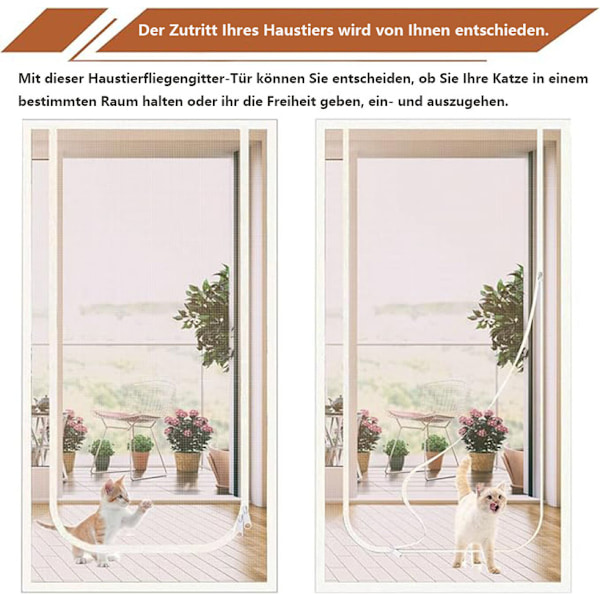 Kattavvisande dragkedjeförsedd dörrgardin slitstarkt nät vit white 90x210cm