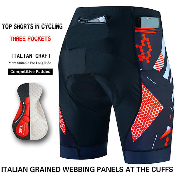 Cykelshorts, cykelbukser med tre lommer, herre sommervej bjerg b red red XXXXL