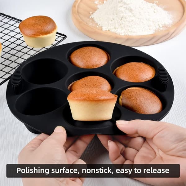 Silikon Muffinsform til Airfryer/Ovn - 8,4\" Non-Stick Bageforme, 2-pak Sort Black 2