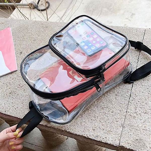Klar Mini Rygsæk Vandtæt Sports Rygsæk Rejse Gennemsigtig Skole Taske Til Arbejde Campingtransparent Sort 1stk
