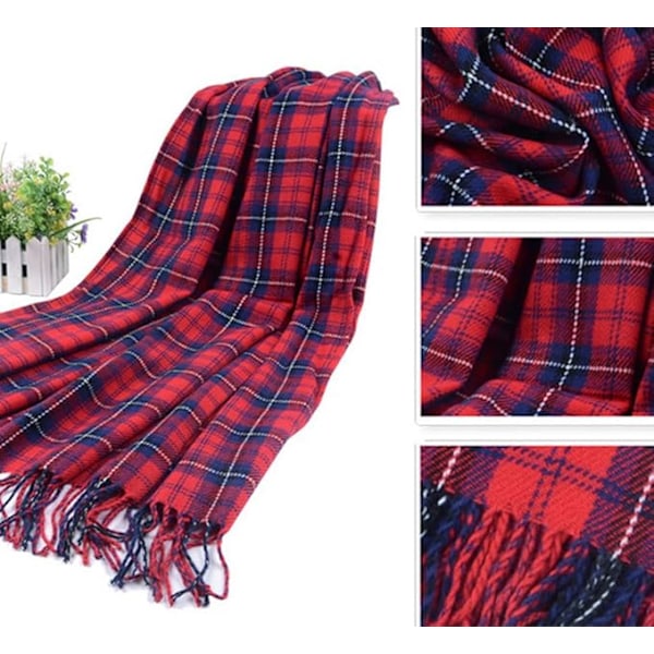 Rutete skjerf i kashmir for kvinner, vintermote varm tartan