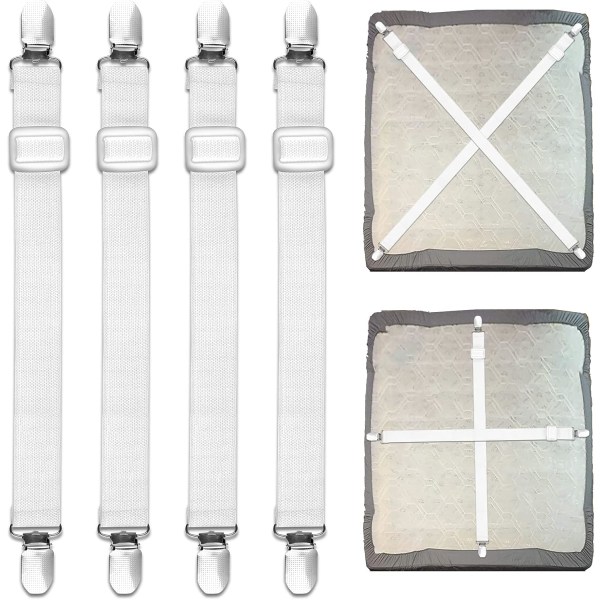 Lakanklämmor - Justerbara lakansband för att hålla dina lakan på plats (vit)