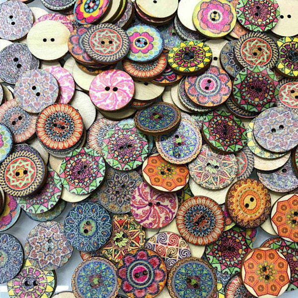 20mm 100st/påse runde blomstrete trykte dekorative treknapper 20mm Color Random
